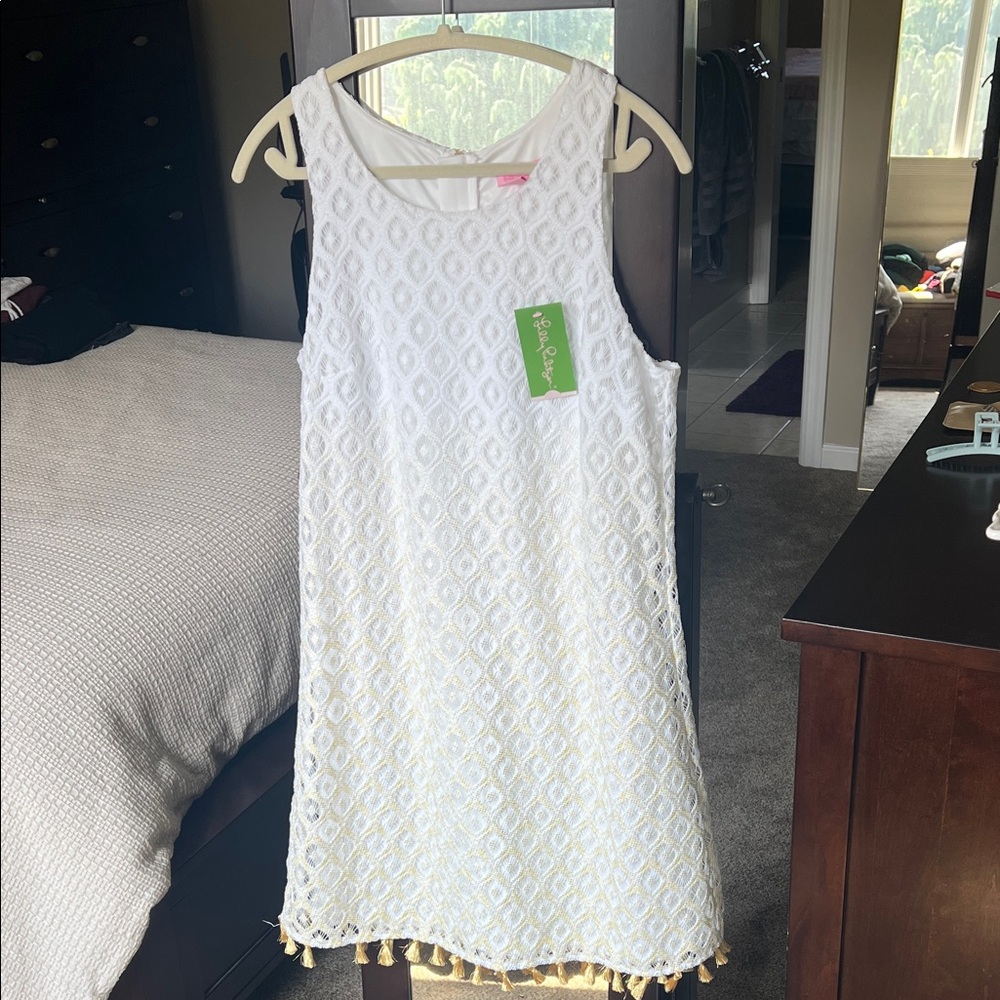 NWT Lilly Pulitzer White and Ombré Gold Tassel Dress